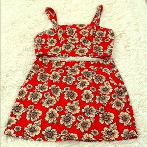 Matching Floral Crop Top and Skirt - Red/White